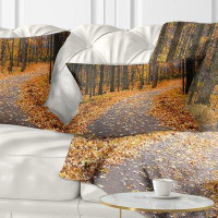 Made in Canada - East Urban Home Forest Autumn Walk Way with Fallen Leaves Lumbar Pillow