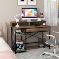 17 Stories 17 Storeys Computer Desk With Monitor Shelf 48" Home Office Writing Desk With Drawer Storage Shelves Cpu Stan