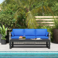 Ebern Designs Courtnei 78.7" Wide Outdoor Wicker Patio Sofa with Cushions
