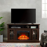 Red Barrel Studio Areecia 58.25'' W One-Piece Storage Credenza TV Media Stand with Fireplace for TV Up to 65"