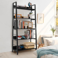 Latitude Run® Latitude Run® 5 Tier Book Shelf, Industrial Bookcase And Storage Rack Accent Ladder Bookshelf, Black Woode