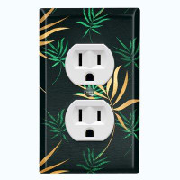 WorldAcc Metal Light Switch Plate Outlet Cover (Green Yellow Plant Leaves Black - Single Toggle)