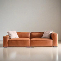 HOUZE 93.70" Brown Left low Genuine Leather Modular Sofa cushion couch