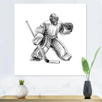 East Urban Home Joueur de hockey en noir et blanc, sport d'hiver II - reproduction d'art sur toile