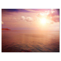 Design Art Pink Sky Over Dark Beach at Sunset Large Seashore Photographic Print on Wrapped Canvas