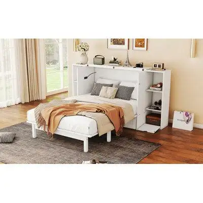 Wildon Home® Murphy Bed with Shelves, Drawers and USB Ports