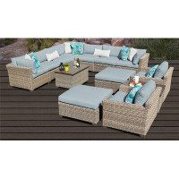 Lark Manor Anupras 13 Piece Outdoor Sectional Conversation Set with Club Chairs, Ottomans, and Storage Coffee