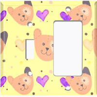 WorldAcc Metal Light Switch Plate Outlet Cover (Teddy Bears Pink Hearts Yellow - (L) Single Toggle / (R) Single Rocker)