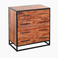 17 Stories Handmade Dresser With Grain Details And 4 Drawers, Brown And Black