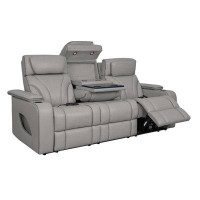 Armen Living Octavia 86" Zero Gravity Power Reclining Sofa With Heat And Massage In Silver And Grey Leather