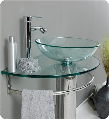 Attrazione 2 Inch Modern Glass Bathroom Pedestal or as a Set ( Mirror, Faucet, Hardware & P-Trap )  FB in Cabinets & Countertops - Image 2