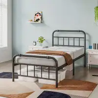 Williston Forge Heavy Duty Noiseless Non-Swaying 14'' Metal Platform Bed Frame with Headboard