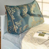 WOWMAX Luxurious Large Bed Reading Wedge Pillow Headboard Floral Blue
