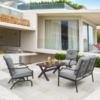 Red Barrel Studio 4 Pieces Outdoor Conversation Furniture Bistro Metal Seating Patio Armchairs Loveseat Cushion & Coffee