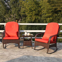 Beachcrest Home Bessemer Wicker Rattan Outdoor Rocking Chair Set with Coffee Table