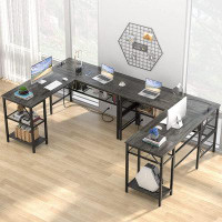 17 Stories Shaped Computer Desk With USB Charging Port And Power Outlet, Reversible L-Shaped Corner Desk With Storage Sh
