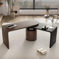 Red Barrel Studio 56.92" Modern L Shaped Desk In Walnut With 1 Cabinet And Open Storage