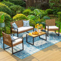 Lark Manor Armantine Darb Stylish 4-Person Wicker Patio Set with Cushions for Porch