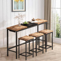 Lighshells Kitchen Dining Set, Pub Table With 3 Stools, Convenient Hanging Stool Design