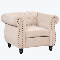 Alcott Hill modern sofa Dutch plush upholstered sofa, solid wood legs, buttoned tufted backrest