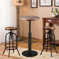Williston Forge SET OF 3, Bar Stools & Table Set, 42.2" Tall Round Standing Pub Bistro Cocktail Table, 2 Adjustable Swiv