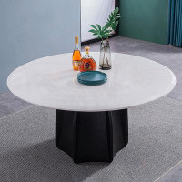 Orren Ellis Natural marble table round table modern simple solid wood dining table minimalist dining table