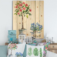 East Urban Home Blue And Red Houseplants - Traditional Print On Natural Pine Wood