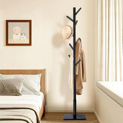 Latitude Run® Coat Rack Freestanding with Square Base  with 3 Adjustable Sizes and 8 Hooks, Black in Other