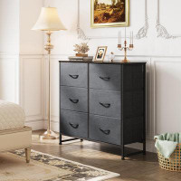NIERBO Versatile A-Dark Grey 6-Drawer Fabric Storage Chest - Spacious, Sturdy Build, Easy Assembly - Ideal For Bedroom,
