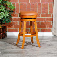 Red Barrel Studio 30" Bar Stool, Natural Finish, Saddle Leather Seat-Bonded Leather-30" H x 17" W x 17" D
