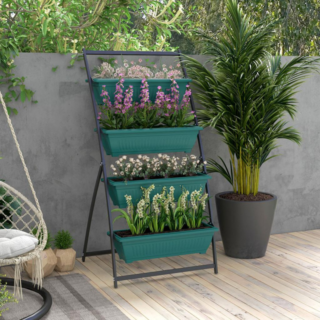 Flowerpot Stand 31.1" L x 29.9" W x 63.8" H Green in Patio & Garden Furniture