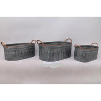 Rosalind Wheeler Set Of 3 Antique Grey With Copper Coloured Rim And Handles Planters