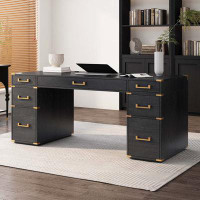 Mercer41 70"Classic And Traditional Executive Desk With Metal Edge Trim