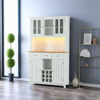 Latitude Run® Coffee Bar Cabinet With Led Lights And Outlet,  Kitchen Sideboard, Buffet Storage Table