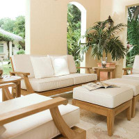 Westminster Teak 77" Wide Outdoor Teak Patio Sectional with Sunbrella Cushions