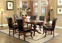 Furniture of America Melina Inter-Changeable Poker/Game/Dining Table + 6 Chairs in Brown Cherry or Grey