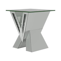 Everly Quinn V-Shaped End Table With Glass Top Silver