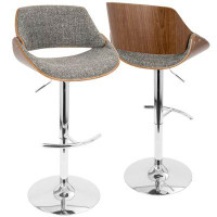 Wade Logan Betuel Mid-century Modern Adjustable Barstool With Swivel In Chrome, Walnut And Grey Noise Fabric By Wade Log