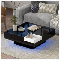 Ivy Bronx Square Coffee Table with Detachable Tray and Plug-in 16-colour LED Strip Lights