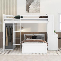Home Sweet Dream Joy Full Size Loft Bed With A Twin Size Stand-Alone Bed, Shelves,Desk,And Wardrobe-Espresso