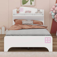 August Grove Babrow Wooden House Bed with Storage Headboard, Bed with Storage Shelf
