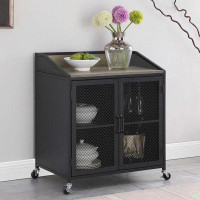 Alma Arlette Wine Cabinet with Wire Mesh Doors Grey Wash and Sandy Black
