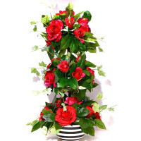 SANDY NEWHART DESIGNS Tall Topiary Fuchsia Pink Floral Arrangement Tall Red Dewdrop Rose Centerpiece Modern XL 27Â€ Tabl