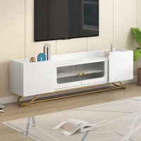 Bagnickels Sleek Design TV Stand with Fluted Glass, Contemporary Entertainment Centre for TVs Up to 70"