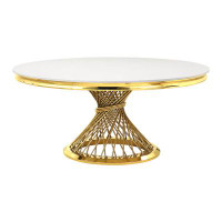 Everly Quinn Ashlyn Round Dining Table with Marble Top in Mirrored Gold and White
