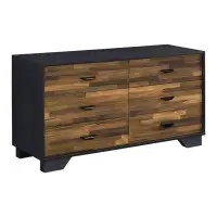 Millwood Pines Crantor 6 - Drawer 46.6" W Double Dresser in Black and Walnut