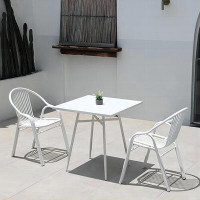 Hokku Designs Outdoor Patio White Square Metal Leisure Table and Chair Set,2-Chairs
