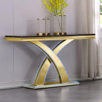 Everly Quinn Lissia 50" Black Entryway Table With Metal X Base