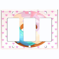 WorldAcc Metal Light Switch Plate Outlet Cover (Colourful Donut Frosting Pink Polka Dot Hearts - Single Toggle)