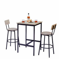 17 Stories Bar Table Set With 2 Bar Stools PU Soft Seat With Backrest